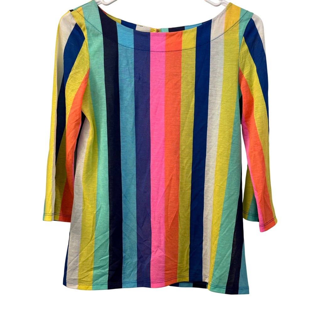 Lilly Pulitzer‎ XXS Multicolor Vertical Stripe Cotton Boat Neck Top 3/4 Sleeve